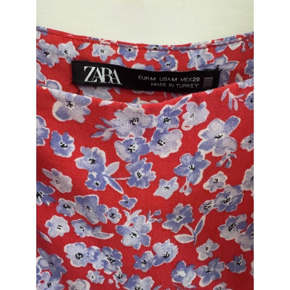 Zara Floral Ruffle Sleeve Maxi Dress Red Blue Smocked Back Size M - Picture 5 of 10